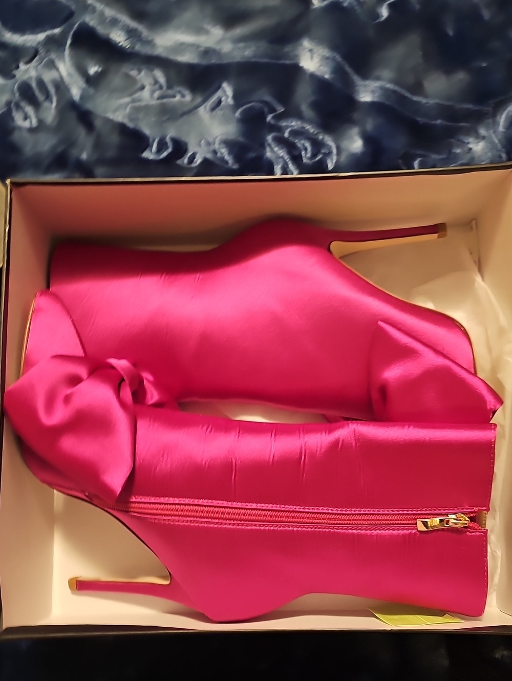Hot Pink Satin Ankle Boots with Side Bow